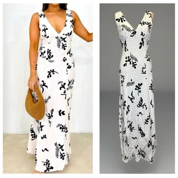 Papermoon | Dresses | Paper Heart Y2k Style Maxi Dress Linen Blend Leaf  Print Tropical Beachy Medium | Poshmark